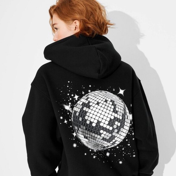 Wild Fable Women Size XL Oversized Perfect Hoodie Sweatshirt Black Disco Ball - Picture 1 of 7